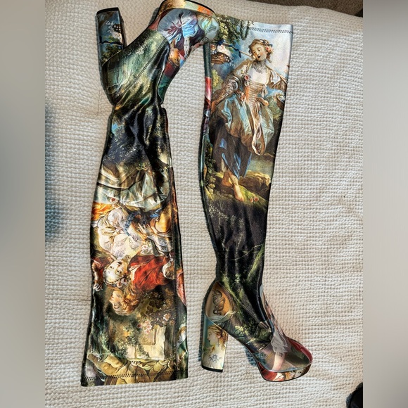 NEW Dolls Kill Da Vincis Demons Thigh High Boots Satin Size 10 NWOT - Picture 5 of 9